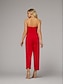 abordables ROUGE-Combinaisons Robe de Soirée Élégante Robe Invité de Mariage Longueur de Sol Sans Manches Coeur Satin avec Nœud(x) Jupe Overskirt