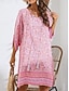 billige Boho-kjoler-Dame Mini kjole Uformell kjole Boho-kjole Fritid Daglig Normal Blomstret 3/4 ermer V-hals Hvit Rosa Navyblå Sommer Vår