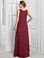 abordables Con chaqueta-Vestido formal madre de la novia de dos piezas azul A-Line elegante con brillo y cuello joya largo hasta el suelo de gasa con mangas de medio largo botones y apliques de flores