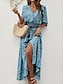 preiswerte Ausgefallene Kleider-Damen Maxidress Casual kleid Schaukelkleid A Linie Kleid Boho-Kleid Brautkleider schlicht Täglich Regular Fit Blumen Paisley-Muster Halbe Ärmel V Ausschnitt Blau Braun Sommer Frühling Herbst