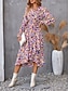 billiga Eleganta blommiga klänningar-kvinnors blommiga v-ringad midiklänning långärmad sommar vår