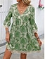 billige Boho-kjoler-Dame Mini kjole Uformell kjole Boho-kjole Fritid Daglig Normal Blomstret 3/4 ermer V-hals Vin Blå Grønn Sommer Vår Høst