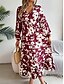 baratos Vestidos Florais Elegantes-Mulheres Vestido midi Vestido casual Vestido Swing Vestido A Line Casual Diário Normal Floral Manga Longa Decote V Vinho Verde cáqui Verão Primavera Outono