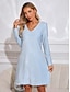 cheap Plain Dresses-Women&#039;s Sequin Dress Mini Dress Sequins Draped Elegant Formal V Neck Long Sleeve Blue Color