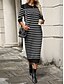 abordables Robes en tricot-Femme Pull Chandail Robe pull Décontractées Flexible Rayé A côtes Col Ras du Cou Tricoté manche longue Hauts longs Tricoter Extérieur du quotidien Fin de semaine Noir Blanche Automne Hiver