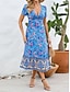 cheap Casual Dresses-Women&#039;s Polyester Floral V Neck Midi Dress Short Sleeve Summer Spring