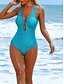 baratos Fatos de Banho 1 Peça-Mulheres Roupa de Banho Uma pedaço Monoquíni roupa de banho Frente Única Compressão abdominal Cintura Alta Delgado Férias Roupa de Praia Côr Sólida Decote em V-wire Sem Manga Fatos de banho