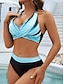 baratos Conjuntos de Bikini-Mulheres Roupa de Banho Biquíni roupa de banho Férias Moda Bloco de cor Sem Manga Fatos de banho