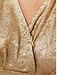 economico GIALLO-Abiti da Festa in Stile Sirena  Tromba Abito Elegante Carnevale Formale Maniche Lunghe Asimmetriche Scollo a V Nylon con Glitter
