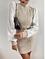 preiswerte Kleider für die Arbeit-Damen Casual kleid Minikleid Patchwork Brautkleider schlicht Ständer Langarm Braun Beige Farbe