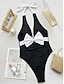 billiga One-piece-baddräkter-Dam Badkläder En bit Monokini Baddräkt Öppen rygg Magkontroll Hög midja Smal Semester Standkläder Grafisk Halterneck Ärmlös Baddräkter