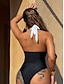 billiga One-piece-baddräkter-Dam Badkläder En bit Monokini Baddräkt Öppen rygg Magkontroll Hög midja Smal Semester Standkläder Grafisk Halterneck Ärmlös Baddräkter