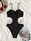 billiga One-piece-baddräkter-Dam Badkläder Bikini 2 st Kaxig Baddräkt Öppen rygg Smal Semester Standkläder Ensfärgat V-hals Ärmlös Baddräkter