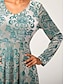 abordables Robe de cocktail-Femme Dentelle robe noire robe longue Plein Col V manche longue Automne Hiver Vert