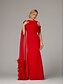 ieftine roșu-Rochie de Seară Tip Fustă Elegantă Formală Toamnă Tren Ușor  Perie Fără Mâneci Lungime la Podea Gât Cowl Chiffon cu Pene Plisate Fanta