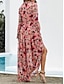 cheap Casual Dresses-Women&#039;s Chiffon Floral V Neck Maxi Dress Long Sleeve Spring Fall