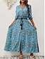 preiswerte Ausgefallene Kleider-Damen Maxidress Casual kleid Schaukelkleid A Linie Kleid Boho-Kleid Brautkleider schlicht Täglich Regular Fit Blumen Paisley-Muster Halbe Ärmel V Ausschnitt Blau Braun Sommer Frühling Herbst