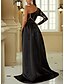 preiswerte SCHWARZ-A-Linie Abendkleid Elegantes Kleid Formal Kapelle Zug Langarm Ein Schulter Nylon mit Glitzer