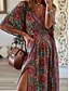 tanie Sukienki boho-Damskie Sukienka maxi Codzienne sukienki Sukienka rozkloszowana Sukienka A line Sukienka Boho Codzienny Codzienny Regularny Kwiaty Rękaw 1/2 W serek Fuksja Lato Wiosna Jesień