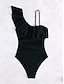 billiga One-piece-baddräkter-Dam Badkläder En bit Monokini Baddräkt Volang Nät Öppen rygg Magkontroll Hög midja Semester Standkläder Ensfärgat Halterneck Ärmlös Baddräkter