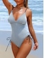 billiga One-piece-baddräkter-Dam Badkläder En bit Monokini Baddräkt Öppen rygg Magkontroll Hög midja Smal Semester Standkläder Rand V-hals Ärmlös Baddräkter