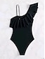 billiga One-piece-baddräkter-Dam Badkläder En bit Monokini Baddräkt Volang Nät Öppen rygg Magkontroll Hög midja Semester Standkläder Ensfärgat Halterneck Ärmlös Baddräkter