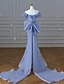 abordables AZUL-Vestidos de Fiesta Sirena  Trompeta Azules Lentejuelas Encaje Vestido Elegante Boda Invitada de Boda Cola Corte Escote en V Organza con Moño