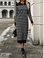 abordables Robes en tricot-Femme Pull Chandail Robe pull Décontractées Flexible Rayé A côtes Col Ras du Cou Tricoté manche longue Hauts longs Tricoter Extérieur du quotidien Fin de semaine Noir Blanche Automne Hiver