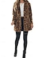 billiga Pälsar och Läder-Dam Vinterkappa Håller värmen Andningsfunktion Lappverk Med fickor Vintage Mode Leopard Fest / afton Öppen front Lång Nedvikt Normal Långärmad Ytterkläder Leopard Höst Vinter