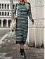 abordables Robes en tricot-Femme Pull Chandail Robe pull Décontractées Flexible Rayé A côtes Col Ras du Cou Tricoté manche longue Hauts longs Tricoter Extérieur du quotidien Fin de semaine Noir Blanche Automne Hiver