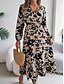 baratos Vestidos Florais Elegantes-Mulheres Vestido midi Vestido casual Vestido Swing Vestido A Line Casual Diário Normal Floral Manga Longa Decote V Vinho Verde cáqui Verão Primavera Outono