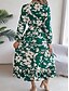 baratos Vestidos Florais Elegantes-Mulheres Vestido midi Vestido casual Vestido Swing Vestido A Line Casual Diário Normal Floral Manga Longa Decote V Vinho Verde cáqui Verão Primavera Outono