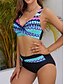 baratos Conjuntos de Bikini-Mulheres Roupa de Banho Biquíni 2 partes Slip roupa de banho Frente Única Delgado Férias Roupa de Praia Geométrica Halter pescoço Sem Manga Fatos de banho