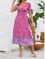 cheap Casual Dresses-Women&#039;s Polyester Floral V Neck Midi Dress Short Sleeve Summer Spring