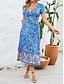 cheap Casual Dresses-Women&#039;s Polyester Floral V Neck Midi Dress Short Sleeve Summer Spring