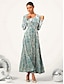 abordables Robe de cocktail-Femme Dentelle robe noire robe longue Plein Col V manche longue Automne Hiver Vert