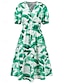 cheap Casual Dresses-Women&#039;s Polyester Floral V Neck Maxi Dress Short Sleeve Summer Spring