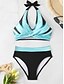 baratos Conjuntos de Bikini-Mulheres Roupa de Banho Biquíni roupa de banho Férias Moda Bloco de cor Sem Manga Fatos de banho