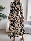baratos Vestidos Florais Elegantes-Mulheres Vestido midi Vestido casual Vestido Swing Vestido A Line Casual Diário Normal Floral Manga Longa Decote V Vinho Verde cáqui Verão Primavera Outono
