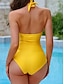 billiga One-piece-baddräkter-Dam Badkläder En bit Monokini Baddräkt Öppen rygg Magkontroll Hög midja Smal Semester Standkläder Ensfärgat V-hals Ärmlös Baddräkter