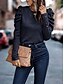 abordables Tops de Trabajo para Mujeres-Mujer Camisa Blusa Color sólido Básico Casual Manga Larga Cuello Barco Tops regulares Diario Azul Marino Naranja Otoño Invierno