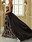 preiswerte SCHWARZ-A-Linie Abendkleid Elegantes Kleid Formal Kapelle Zug Langarm Ein Schulter Nylon mit Glitzer