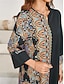 abordables Robes Bohémiennes-Femme Robe Maxi Robe casual Robe Caftan robe boheme Décontractées du quotidien Standard Géométrique Manches 3/4 Col cranté Noir Printemps Automne