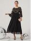 economico NERO-Abito da sera a trapezio elegante abbigliamento per matrimoni invitati lunghezza alla caviglia maniche 3/4 scollo a gioiello nylon con glitter
