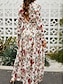 cheap Casual Dresses-Women&#039;s Chiffon Floral V Neck Maxi Dress Long Sleeve Spring Fall