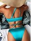 billiga Bikiniset-Dam Badkläder Bikini 2 st Kaxig Baddräkt Öppen rygg Smal Semester Standkläder Ensfärgat V-slits Ärmlös Baddräkter