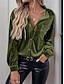 preiswerte Texturierte Oberteile-Damen Hemd Bluse Feste Farbe Basic Brautkleider schlicht Langarm V Ausschnitt Normale Oberteile Täglich Patchwork Knopf Tasche Wein Braun Grün Herbst Winter
