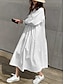 preiswerte Weiße Freizeitkleider-Damen Casual kleid Maxidress Rüschensaum Brautkleider schlicht Gespaltener Hals Langarm Schwarz Weiß Khaki Farbe