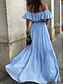 preiswerte Kleider für die Ferien-Damen Casual kleid Maxidress Rüsche Rückenfrei Brautkleider schlicht Schulterfrei Kurzarm Blau Fuchsie Grün Farbe