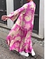 abordables Vestidos de vacaciones-Vestido largo de mujer con escote dividido y flores, manga larga, verano primavera